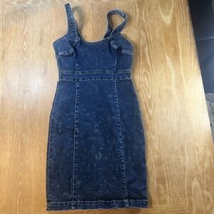 Guess Jeans Denim Jean Dress Full‎ Zip Back Short Dress Blue Small Stretch Y2K